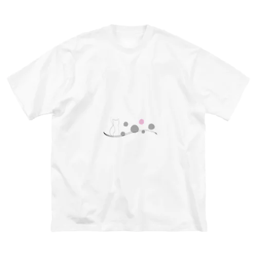 猫と水玉のシンプルビッグシルエットTシャツ